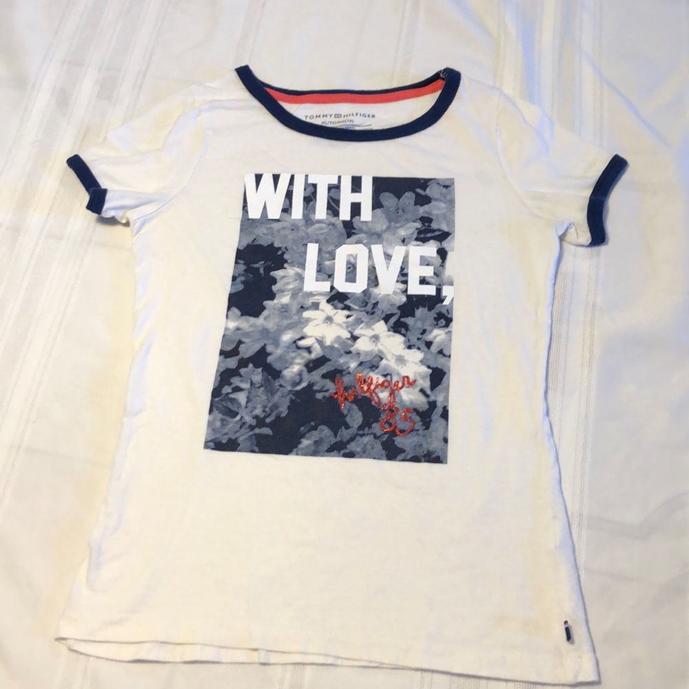 TOMMY HILFIGER vintage t- shirt girls size 16 (XL) vguc white blue red tee